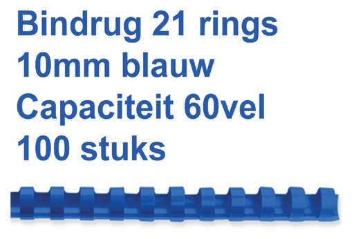 [536083] Bindrug GBC 10mm 21rings A4 blauw 100 stuks