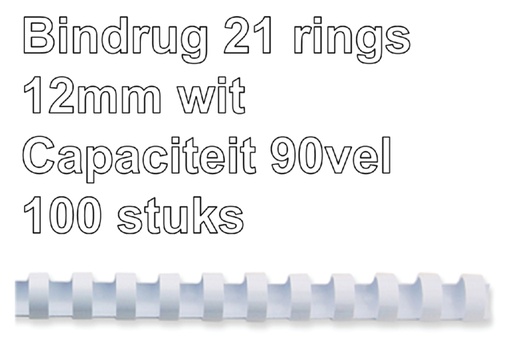 [536120] Bindrug GBC 12mm 21rings A4 wit 100 stuks