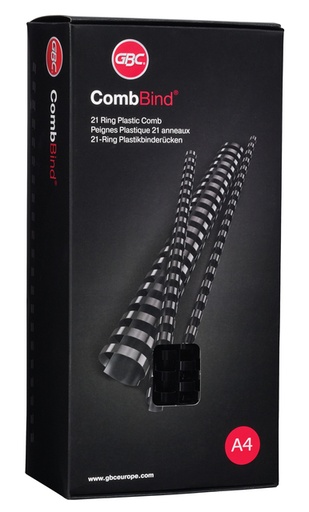 [536121] Bindrug GBC 12mm 21rings A4 zwart 100 stuks