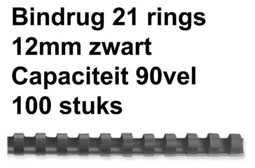 [536121] Bindrug GBC 12mm 21rings A4 zwart 100 stuks