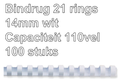 [536140] Bindrug GBC 14mm 21rings A4 wit 100 stuks