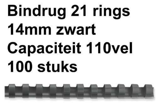 [536141] Bindrug GBC 14mm 21rings A4 zwart 100 stuks