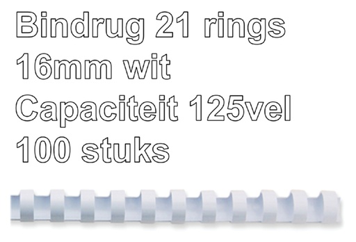 [536160] Bindrug GBC 16mm 21rings A4 wit 100 stuks