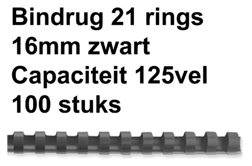 [536161] Bindrug GBC 16mm 21rings A4 zwart 100 stuks