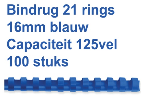 [536163] Bindrug GBC 16mm 21rings A4 blauw 100 stuks