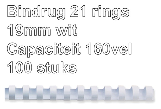 [536180] Bindrug GBC 19mm 21rings A4 wit 100 stuks