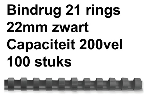 [536201] Bindrug GBC 22mm 21rings A4 zwart 100 stuks