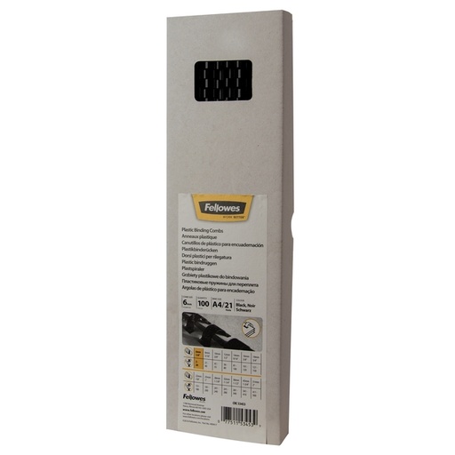 [535721] Reliure Fellowes 6mm 21 anneaux A4 noir 100 pièces