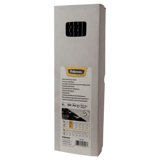 [535731] Bindrug Fellowes 8mm 21rings A4 zwart 100 stuks