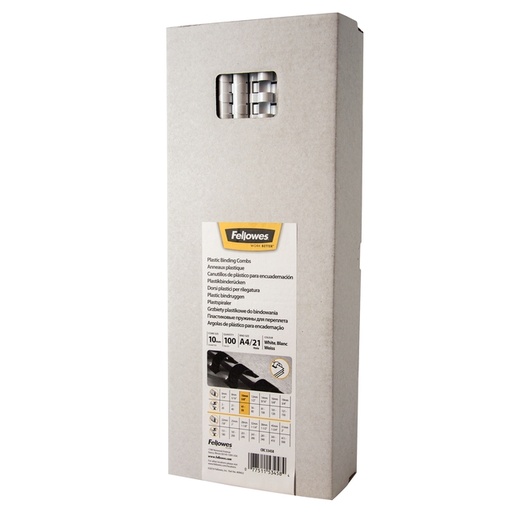 [535740] Bindrug Fellowes 10mm 21rings A4 wit 100 stuks