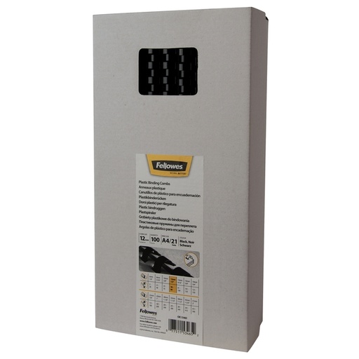 [535751] Bindrug Fellowes 12mm 21rings A4 zwart 100 stuks