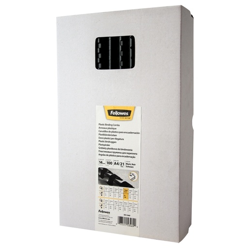 [535761] Bindrug Fellowes 14mm 21rings A4 zwart 100 stuks