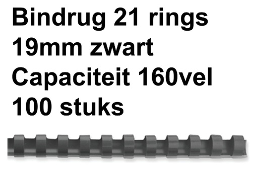 [535781] Bindrug Fellowes 19mm 21rings A4 zwart 100 stuks