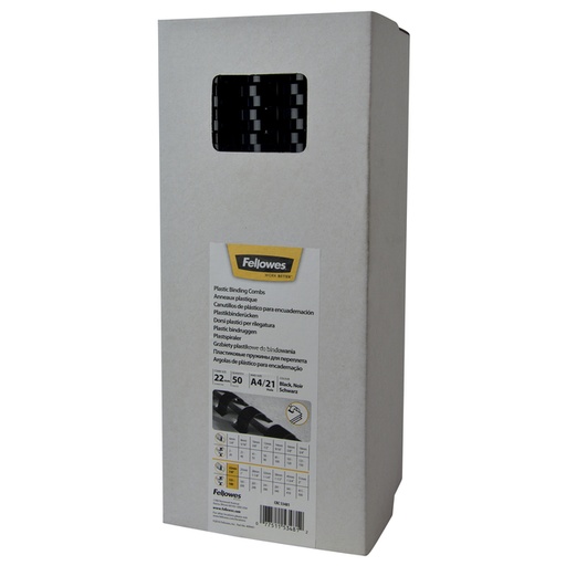 [535791] Reliure Fellowes 22mm 21 anneaux A4 noir 50 pièces