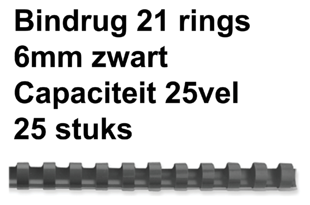 Bindrug Fellowes 6mm 21rings A4 zwart 25 stuks