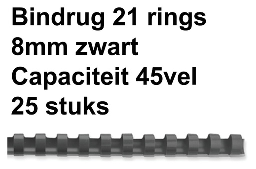 [537761] Bindrug Fellowes 8mm 21rings A4 zwart 25 stuks