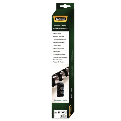 [537761] Bindrug Fellowes 8mm 21rings A4 zwart 25 stuks