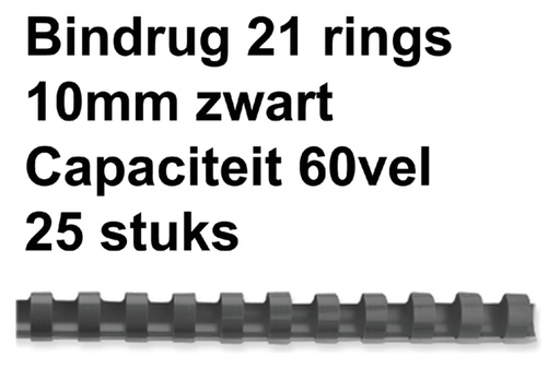 [537771] Bindrug Fellowes 10mm 21rings A4 zwart 25 stuks