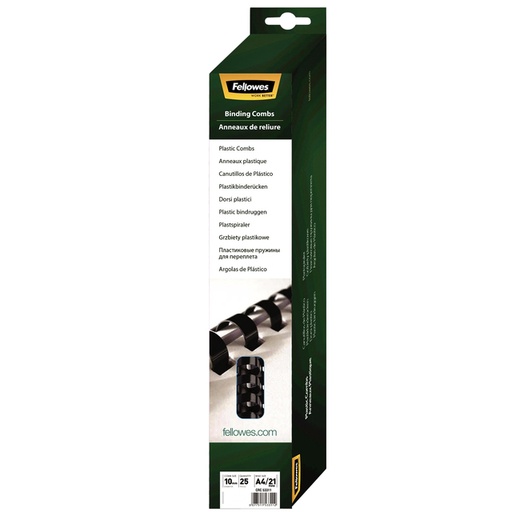 [537771] Reliure Fellowes 10mm 21 anneaux A4 noir 25 pièces