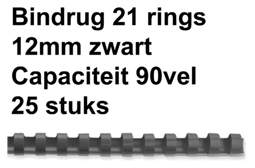 [537781] Bindrug Fellowes 12mm 21rings A4 zwart 25 stuks