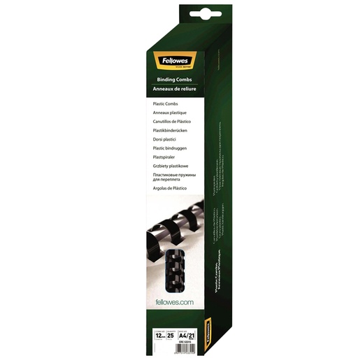 [537781] Reliure Fellowes 12mm 21 anneaux A4 noir 25 pièces