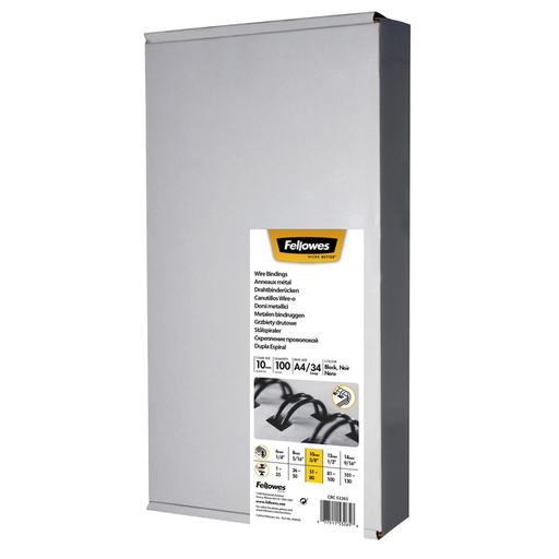 [537841] Peigne métallique Fellowes 10mm 34 anneaux A4 noir 100 pièces