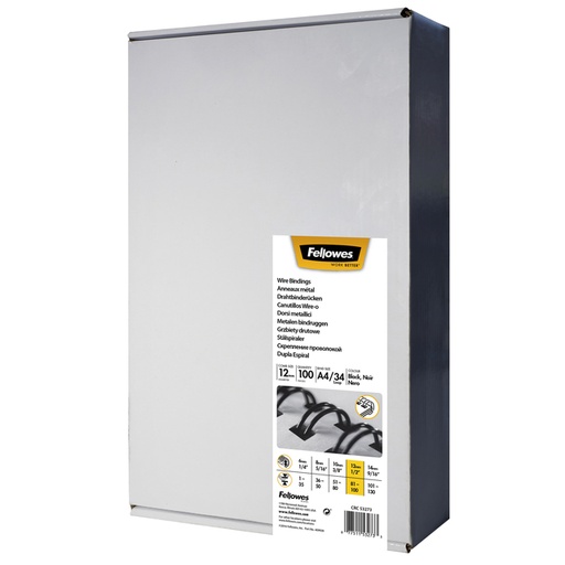 [537861] Reliure métallique Fellowes 12mm 34 anneaux A4 noir 100 pièces