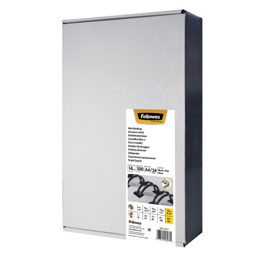[537881] Reliure métallique Fellowes 14mm 34 anneaux A4 noir 100 pièces