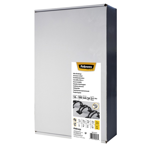 [537882] Reliure métallique Fellowes 14mm 34 anneaux  A4 blanc 100 pièces