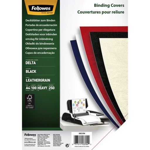 [535221] Voorblad Fellowes A4 lederlook zwart 100 stuks