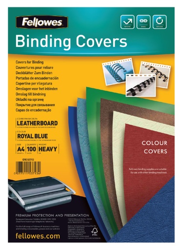 [535217] Voorblad Fellowes A4 lederlook royal blauw 100 stuks