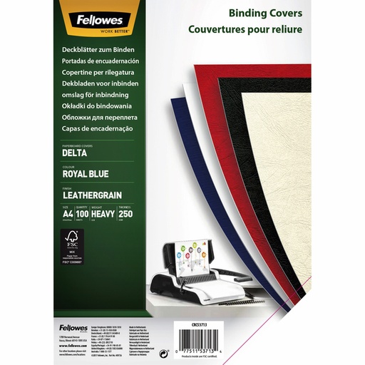 [535217] Voorblad Fellowes A4 lederlook royal blauw 100 stuks