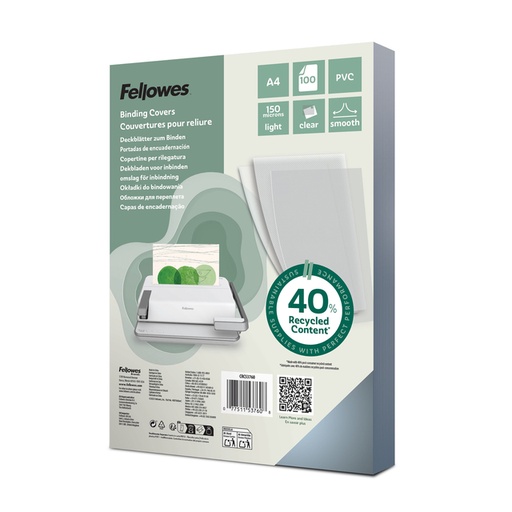 [535225] Couverture Fellowes A4 PVC 150 micron transparent 100 pièces