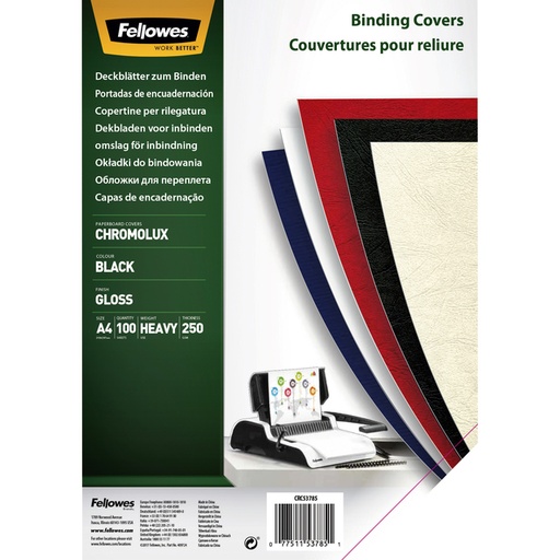 [535230] Voorblad Fellowes A4 Chromolux 250gr zwart 100 stuks