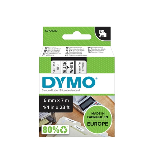[930371] Ruban Dymo LAbleManager D1 polyester 6mmx7m noir sur blanc