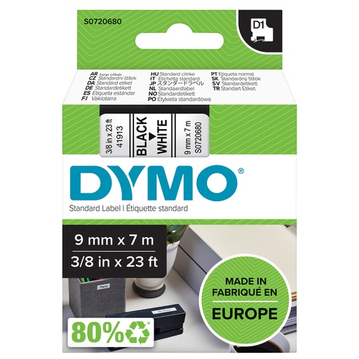 [930341] Ruban étiquettes Dymo LabelManager D1 polyester 9mmx7m noir sur blanc