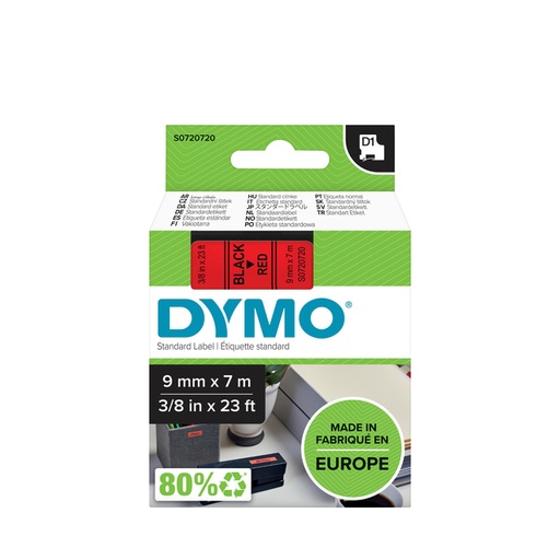 [930544] Ruban étiquettes Dymo LabelManager D1 polyester 9mmx7m noir sur rouge