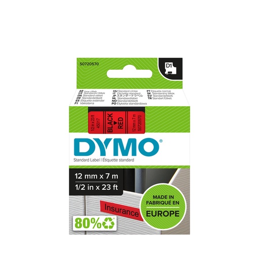 [930222] Ruban Dymo LabelManager D1 polyester 12mmx7m noir sur rouge