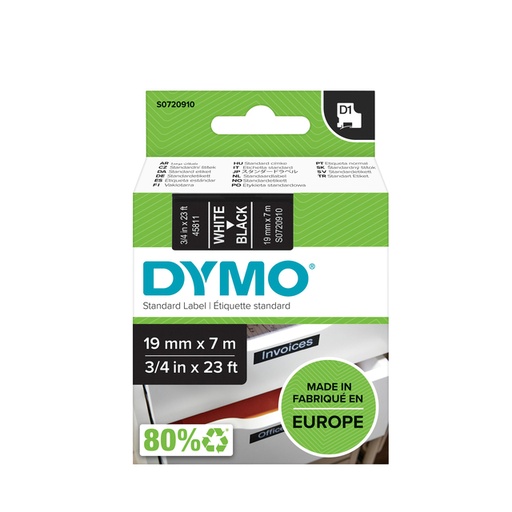 [930551] Ruban Dymo LabelManager D1 polyester 19mmx7m blanc sur noir