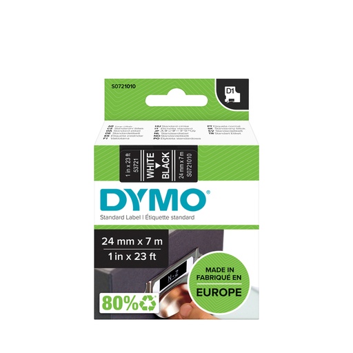 [930563] Ruban Dymo LabelManager D1 polyester 24mmx7m blanc sur noir