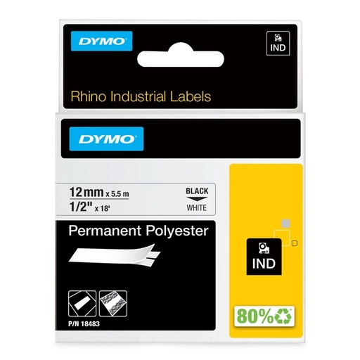[930862] Ruban Dymo Rhino Industriel polyester 12mmx5,5m noir sur blanc