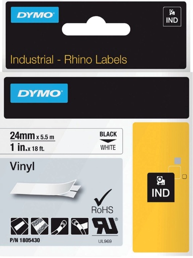 [930287] Ruban Dymo Rhino Industriel vinyle 24mmx5,5m noir sur blanc