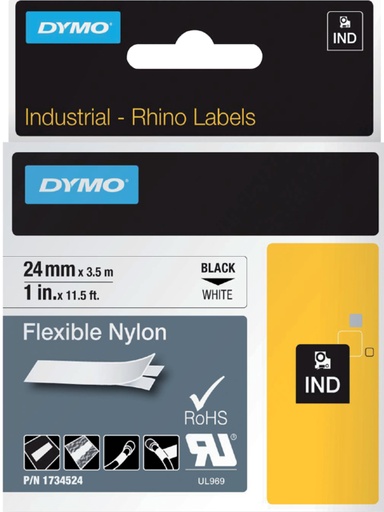 [930880] Ruban Dymo Rhino Industriel nylon 24mmx3,5m noir sur blanc