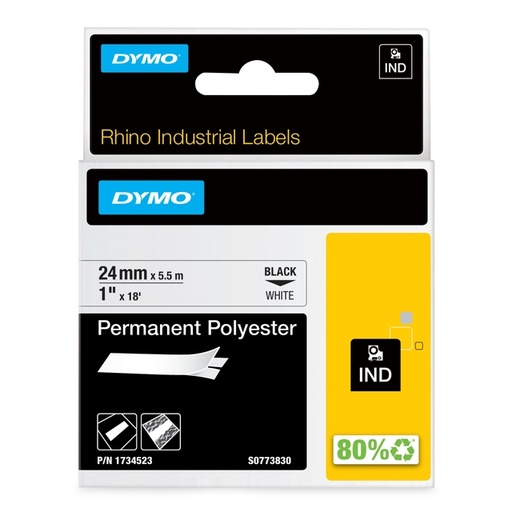 [930868] Ruban Dymo Rhino Industriel polyester 24mmx5,5m noir sur blanc