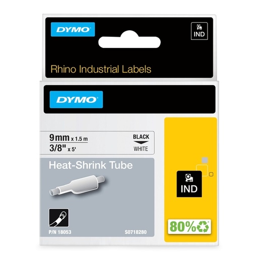 [930301] Labeltape Dymo Rhino industrieel krimpkous 9mm zwart op wit