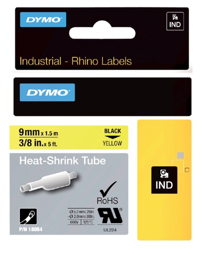 [930302] Labeltape Dymo Rhino industrieel krimpkous 9mm zwart op geel