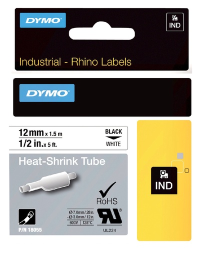 [930303] Ruban Dymo Rhino Industriel rétractable 12mmx1,5m noir sur blanc