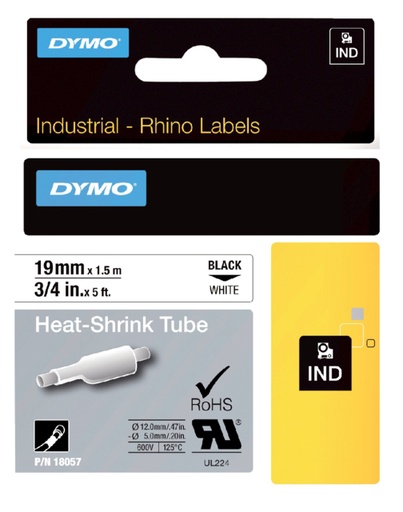 [930304] Labeltape Dymo Rhino industrieel krimpkous 19mm zwart op wit