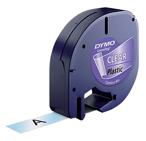 [931191] Labeltape Dymo LetraTag plastic 12mm zwart op transparant