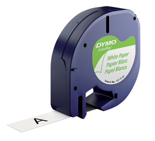 [931190] Labeltape Dymo LetraTag papier 12mm zwart op wit